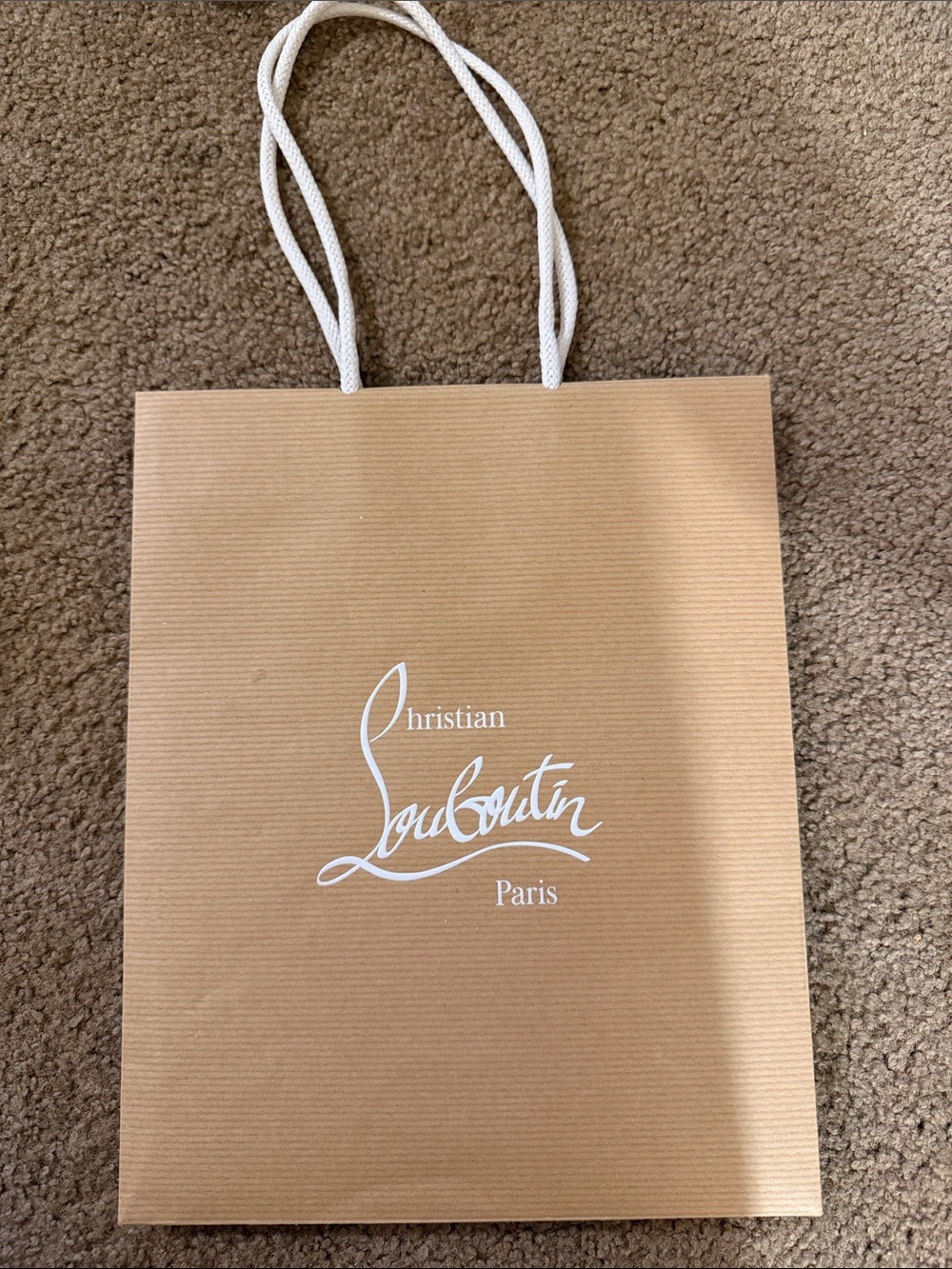 Christian Louboutin Tan Paper Tote with White Logo and Handles